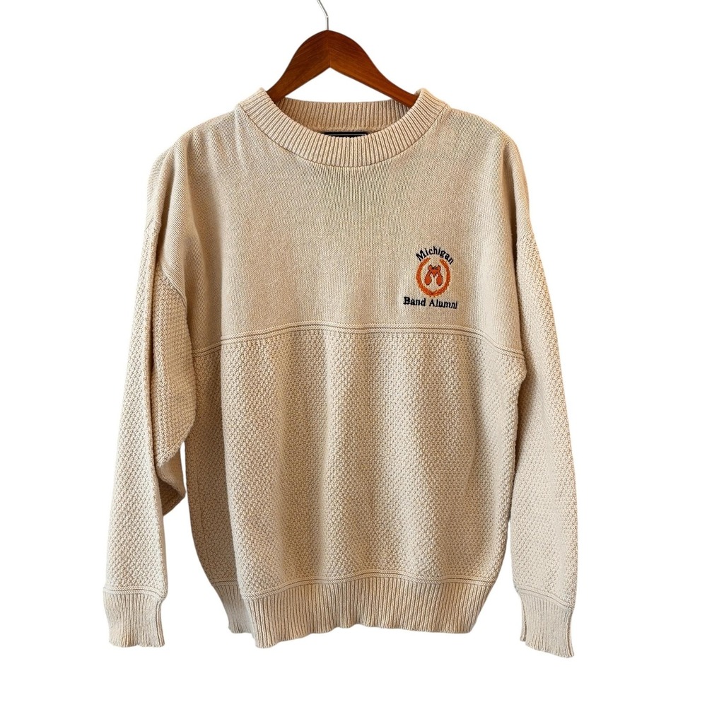 Vintage McBriar Michigan Band Alumni Sweater Mens Size M‎ Waffle Knit Retro